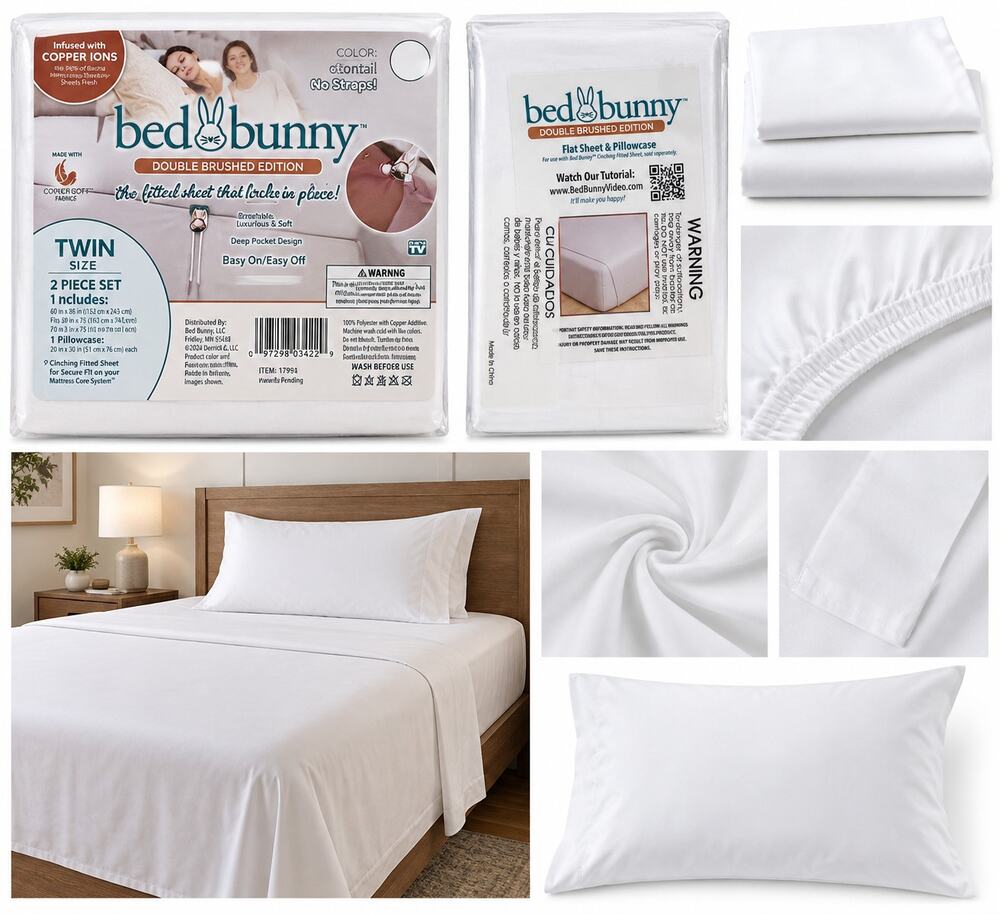 Bed Bunny Double Brushed Edition Twin Flat Sheet & Pillowcase Set – White